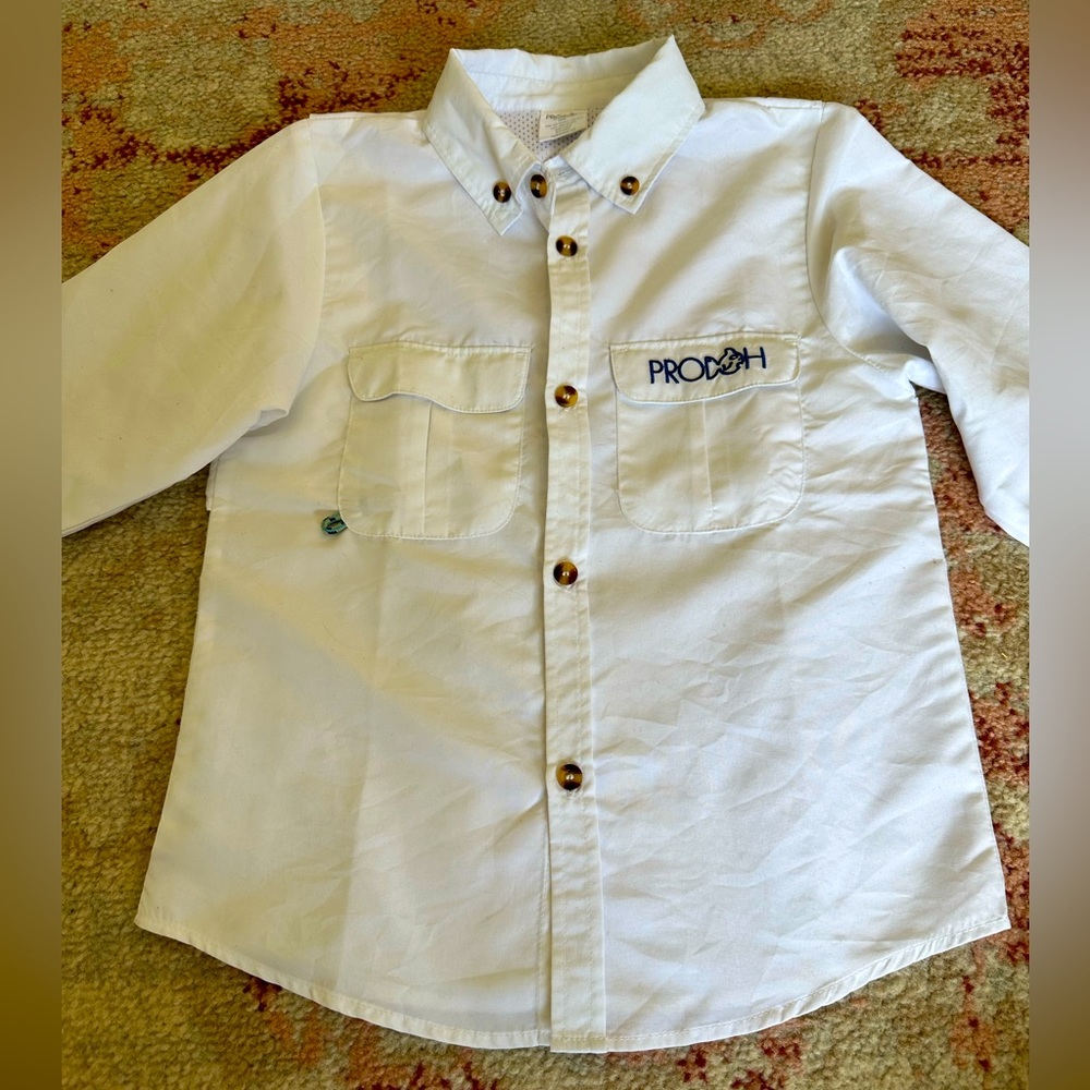 Boys White Prodoh Long Sleeve Fishing Shirt, Size M/10